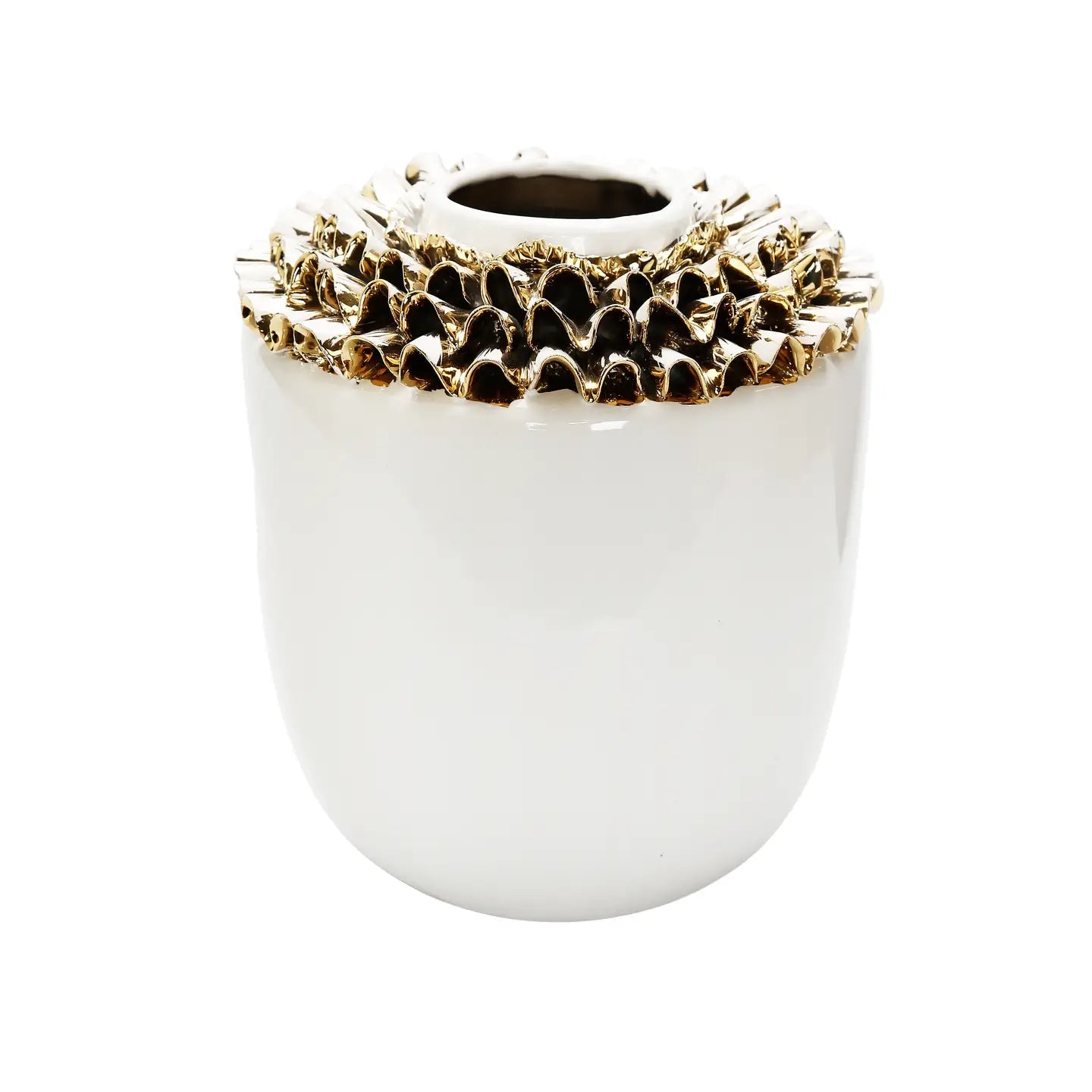 10"H Round White Ceramic Vase Top Gold Design Vases High Class Touch - Home Decor