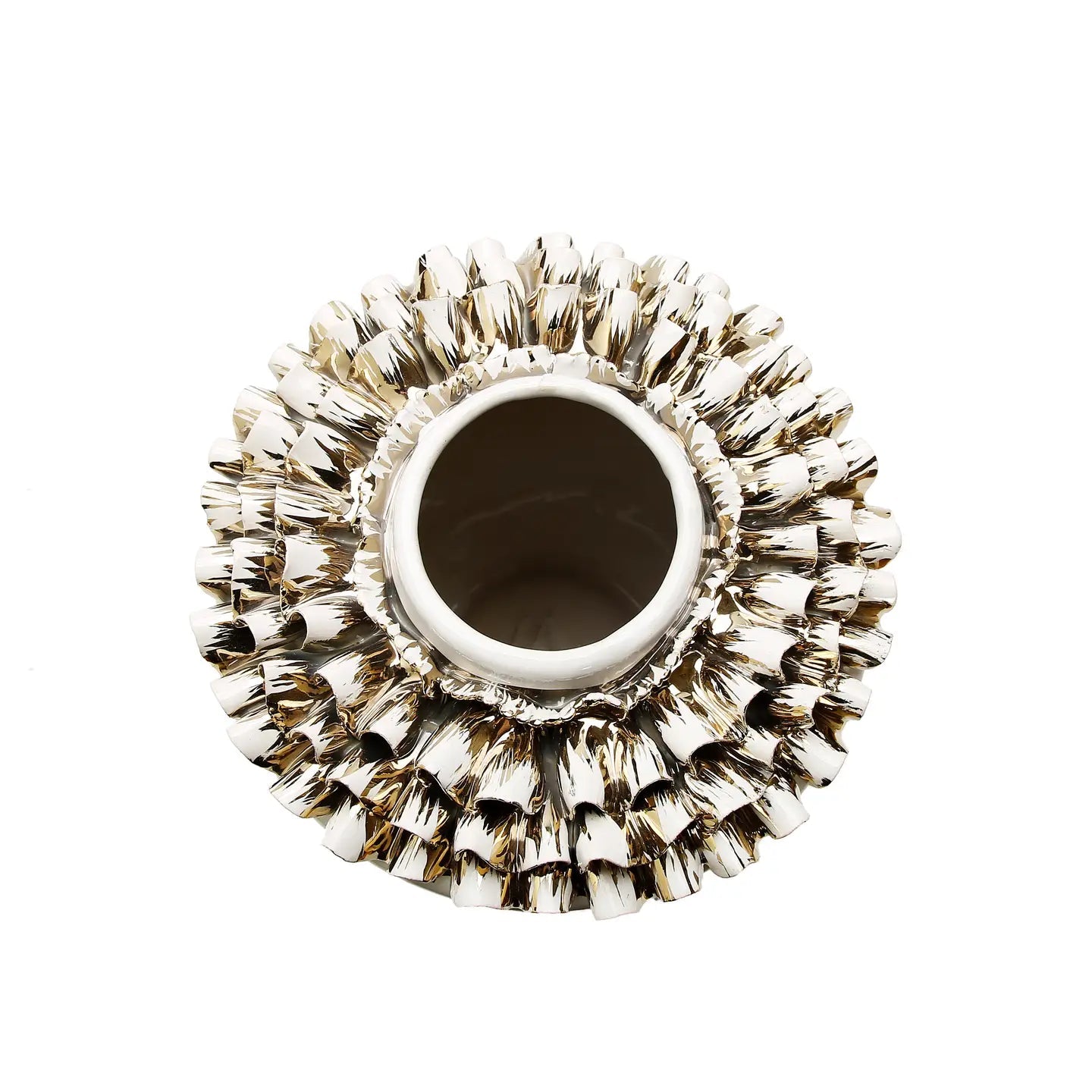 10"H Round White Ceramic Vase Top Gold Design Vases High Class Touch - Home Decor