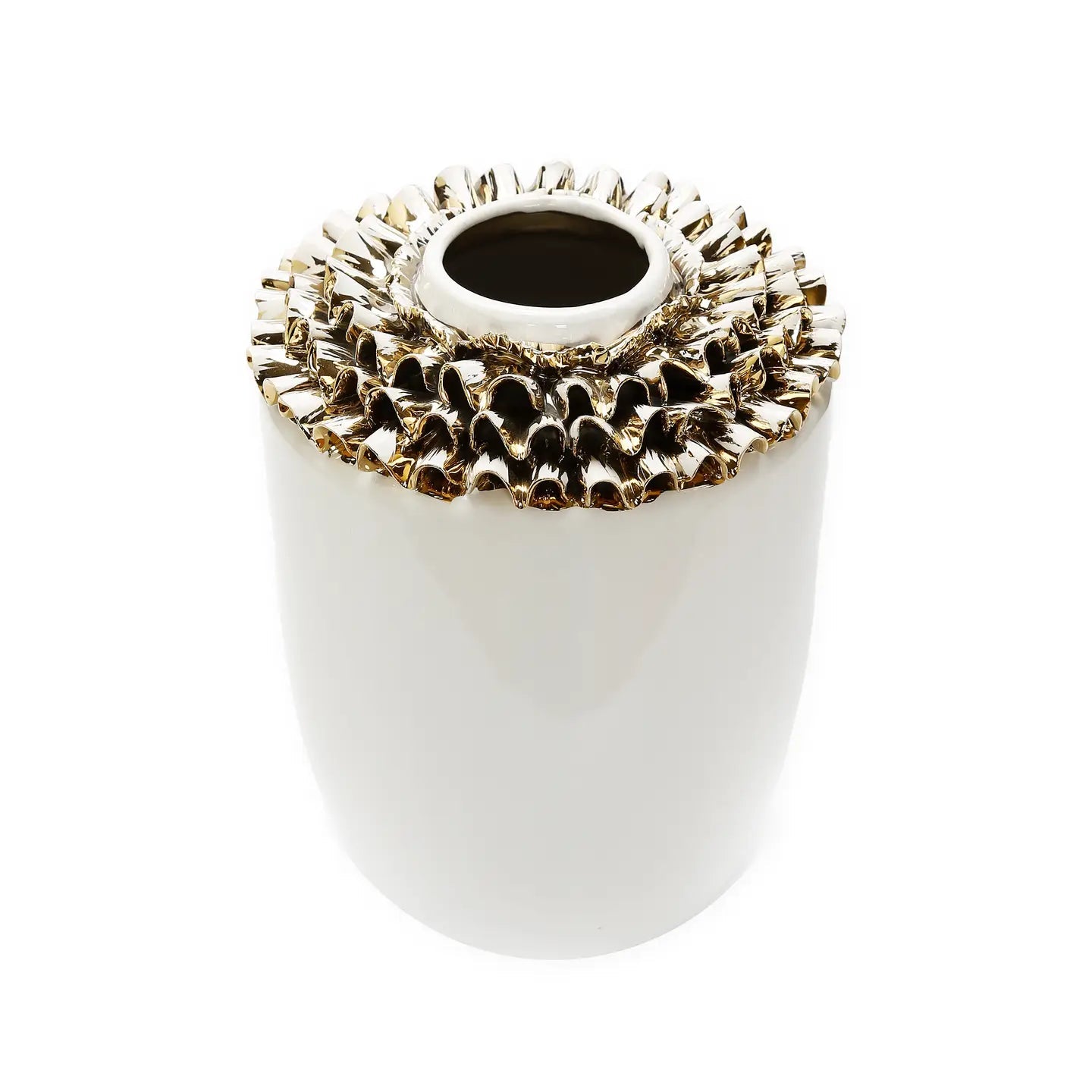 10"H Round White Ceramic Vase Top Gold Design Vases High Class Touch - Home Decor