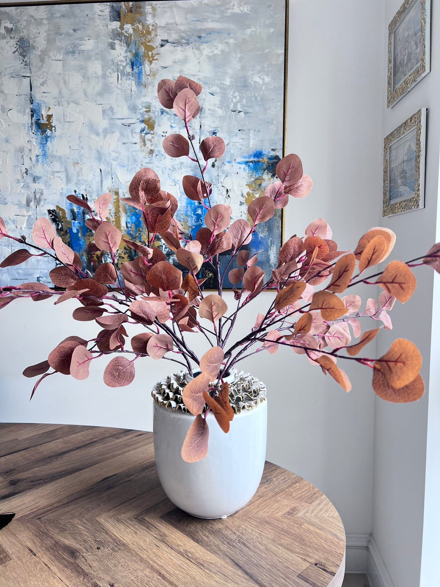 10"H Round White Ceramic Vase Top Gold Design Vases High Class Touch - Home Decor