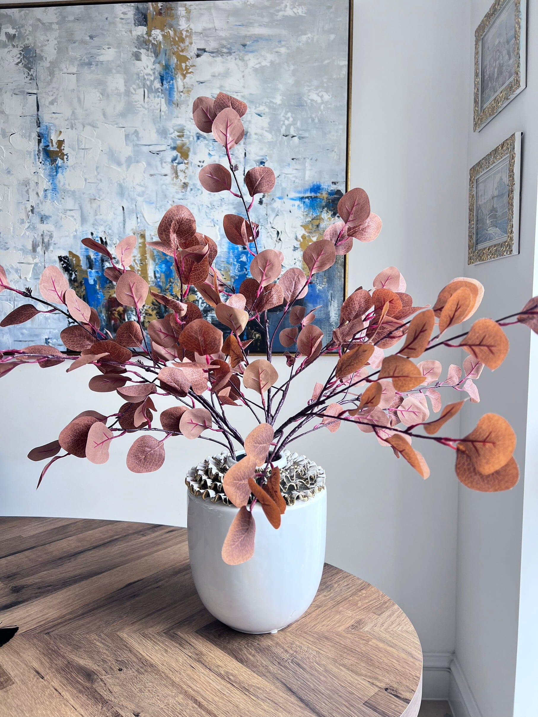 10"H Round White Ceramic Vase Top Gold Design Vases High Class Touch - Home Decor