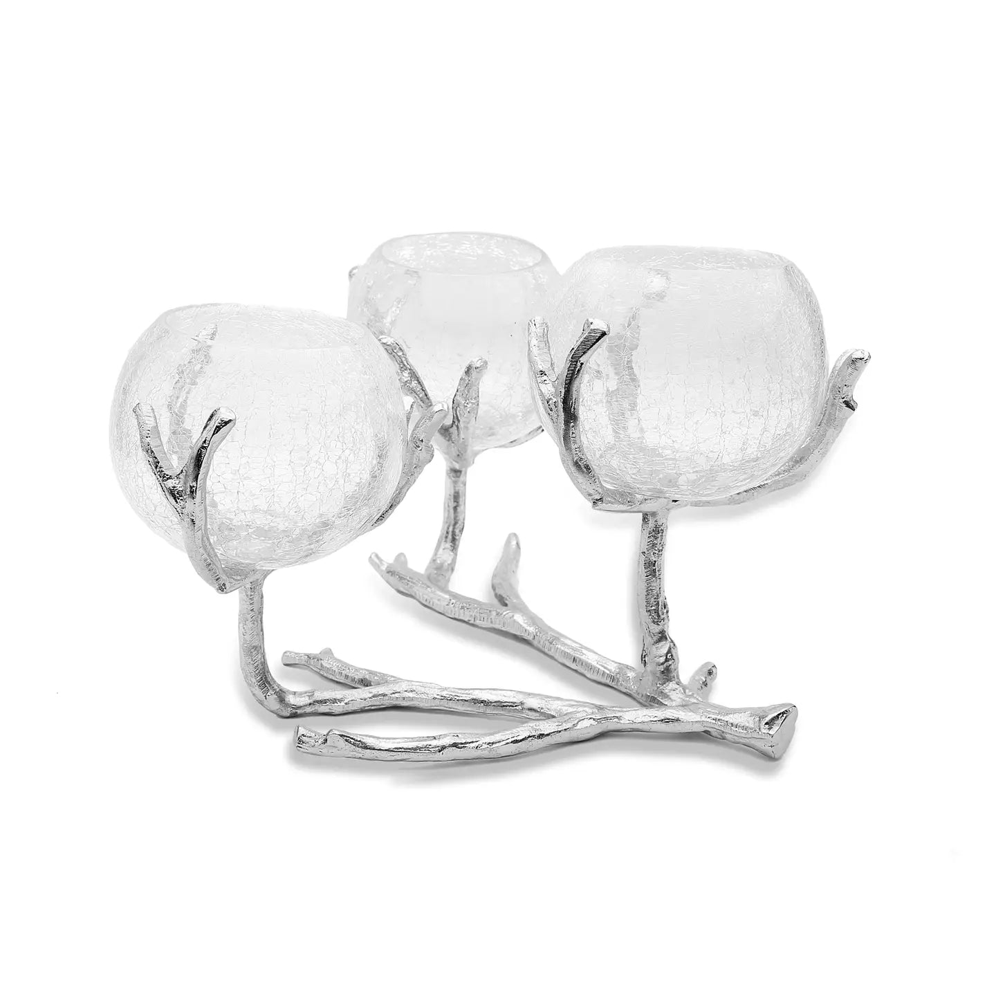12.20”L 3 Glass Bowls on Branch Centerpiece Decorative Bowls High Class Touch - Home Decor Silver
