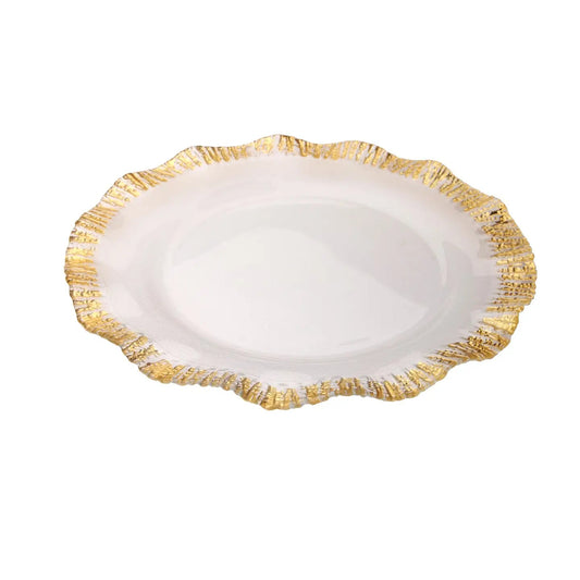 13"D Charger with Gold Brushed Scalloped Border - Set of Four Plates High Class Touch - Home Decor 