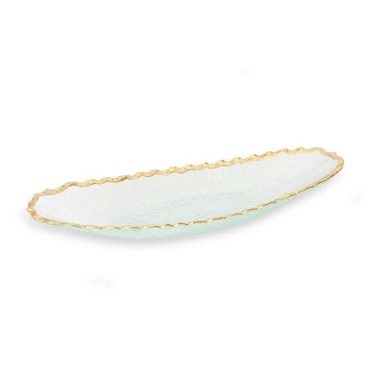 15"L Glass Oval Tray with Gold Edge Serving Bowls High Class Touch - Home Decor 