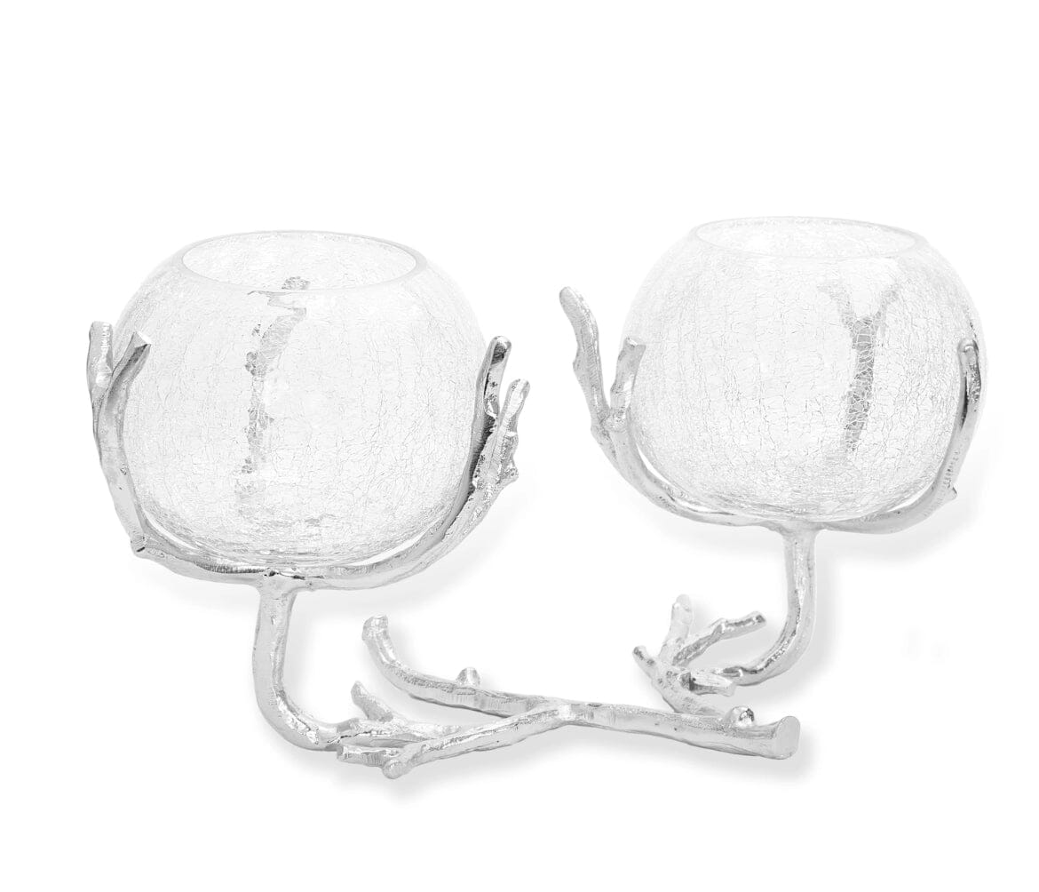 2 Glass Bowl on Gold Branch Holder Centerpiece Decorative Bowls High Class Touch - Home Decor Silver Medium