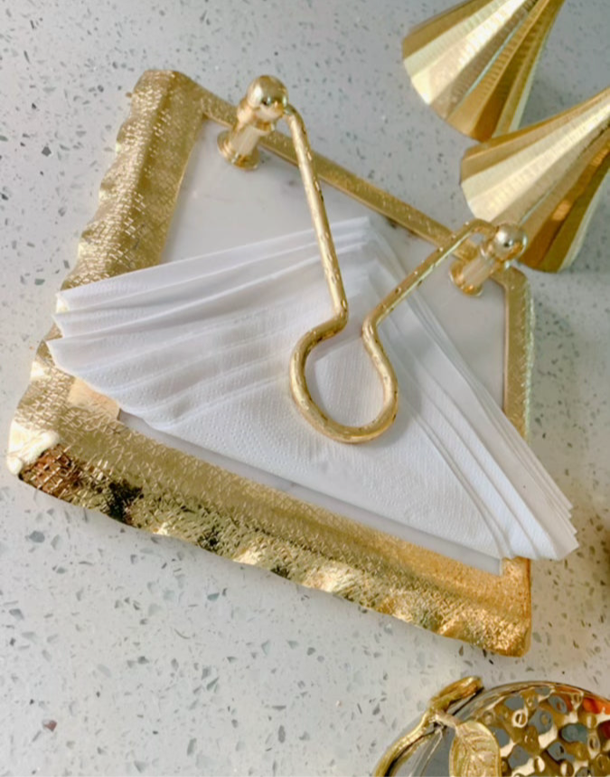 Napkin Holder with Gold Ruffle design