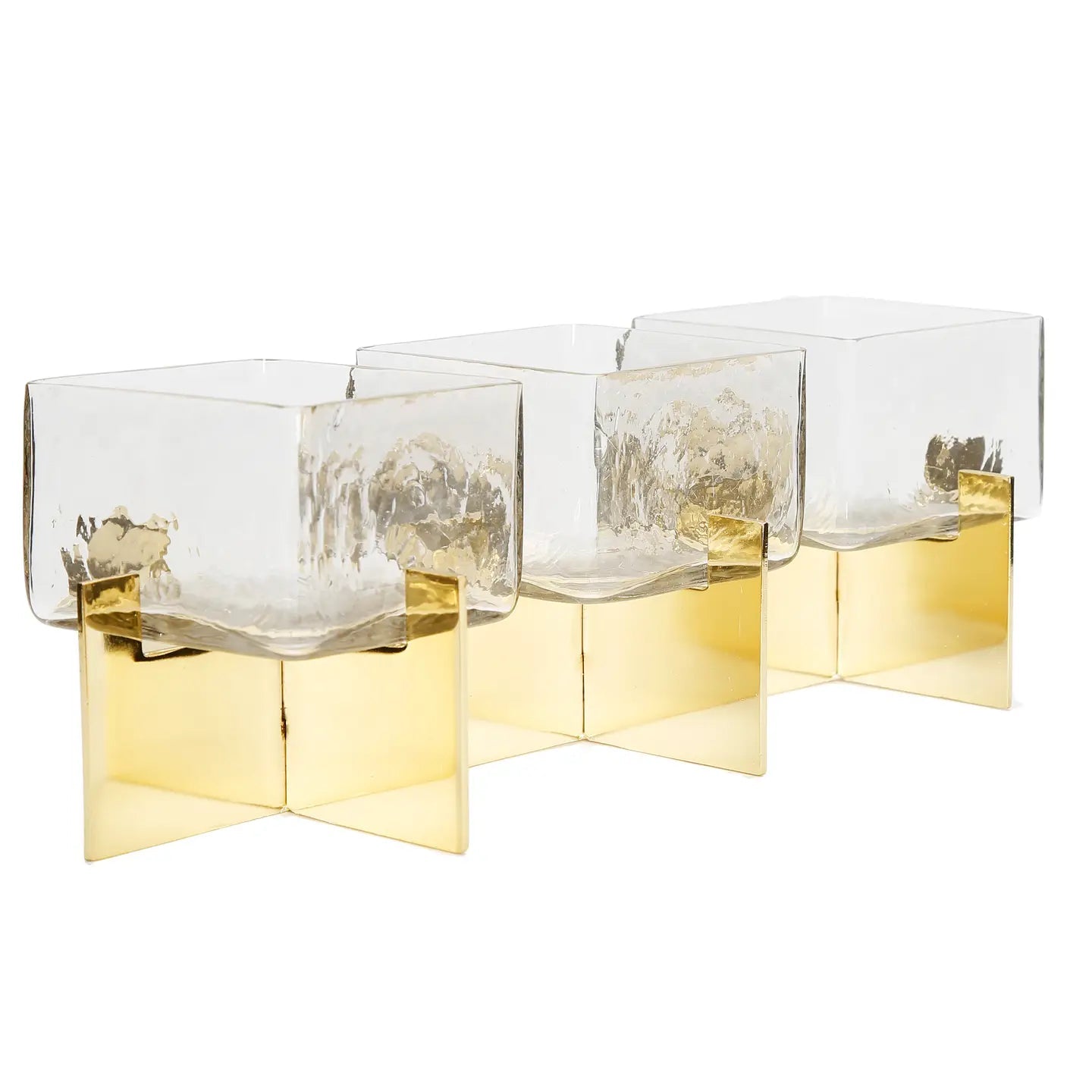 3 Glass Dish Bowls Mezze Set on a Gold Metal Stand Snack Bowls High Class Touch - Home Decor