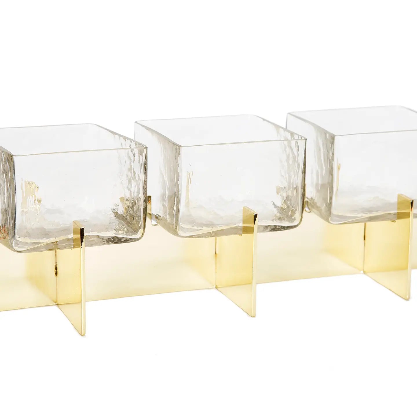 3 Glass Dish Bowls Mezze Set on a Gold Metal Stand Snack Bowls High Class Touch - Home Decor