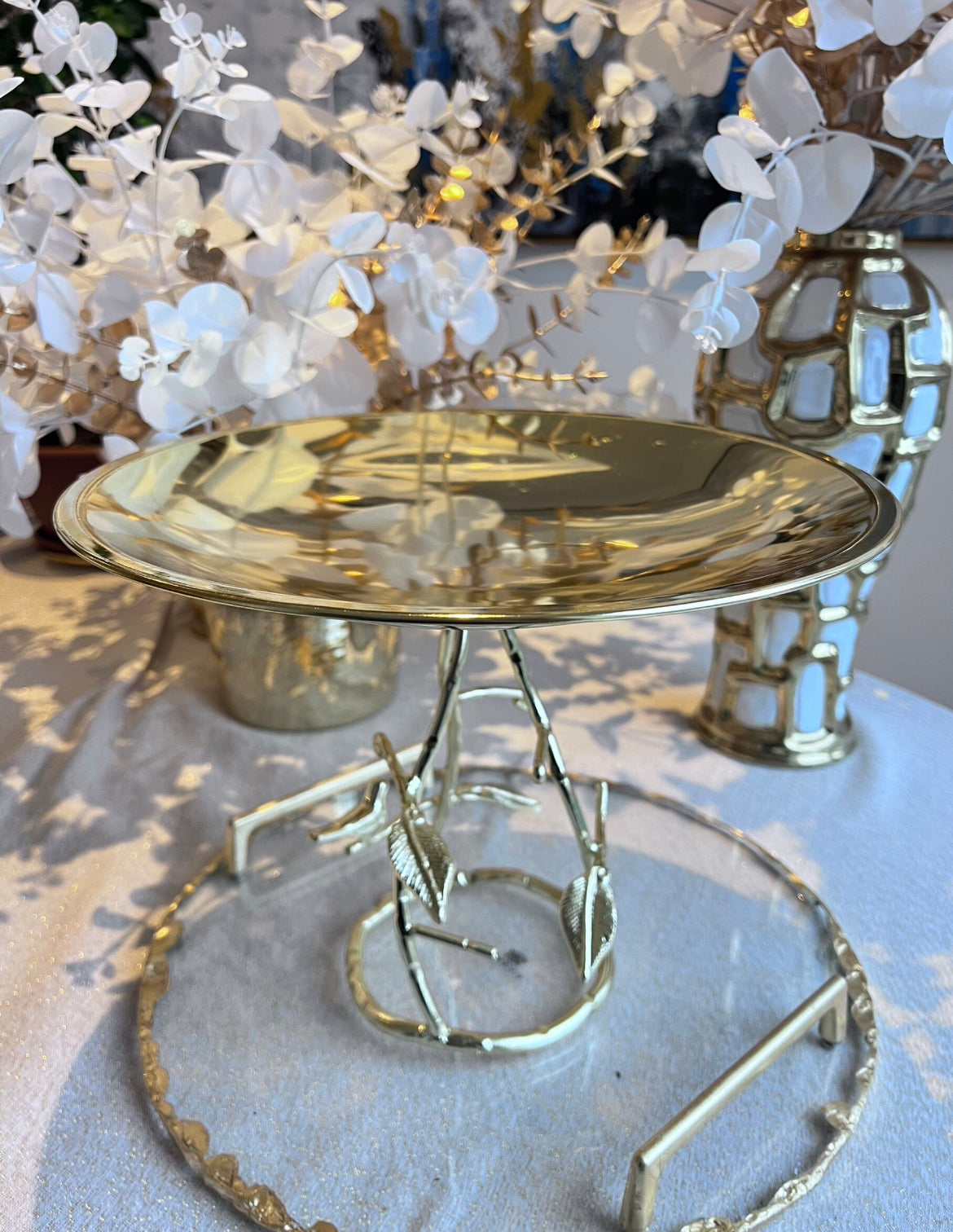 Rustic Cut Glass Tray with Gold Edge