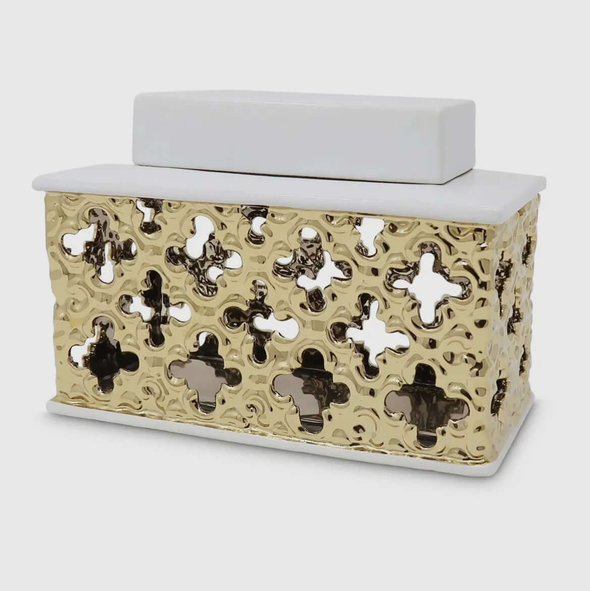 Gold Decorative Rectangle Jar with White Cover