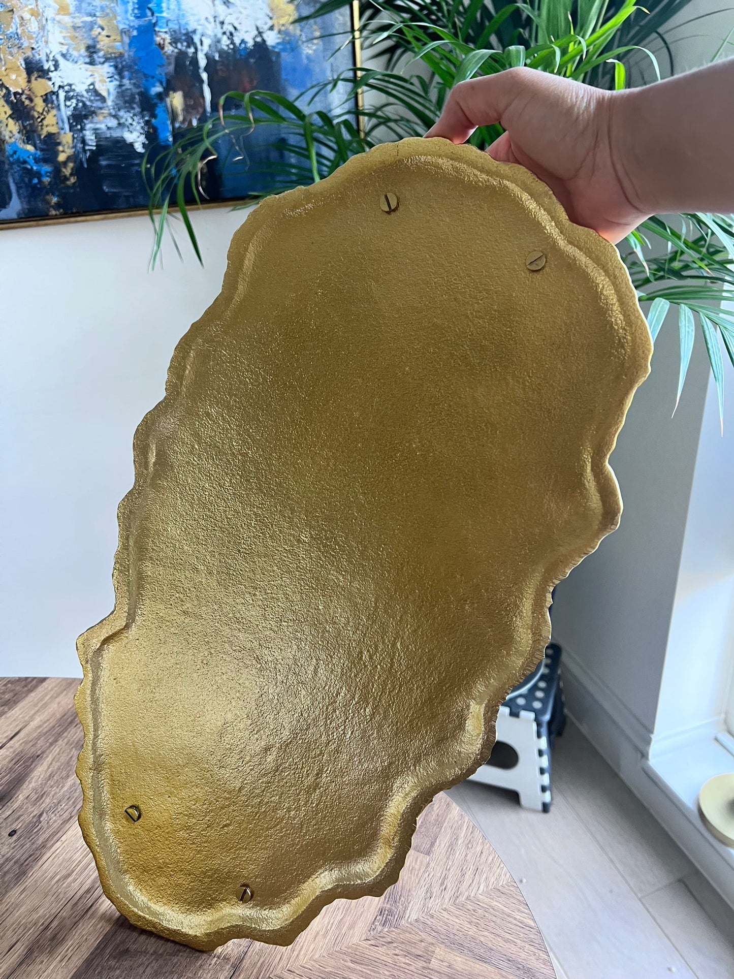 White Enamel Platter Tray with Gold Handles - 19.25"L-High Class Touch