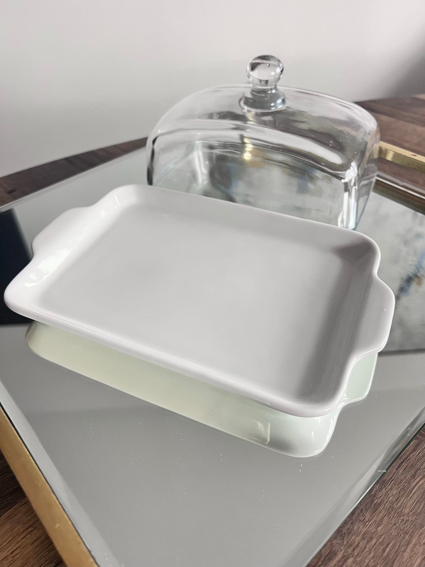 White Porcelain Butter Dish Glass Lid