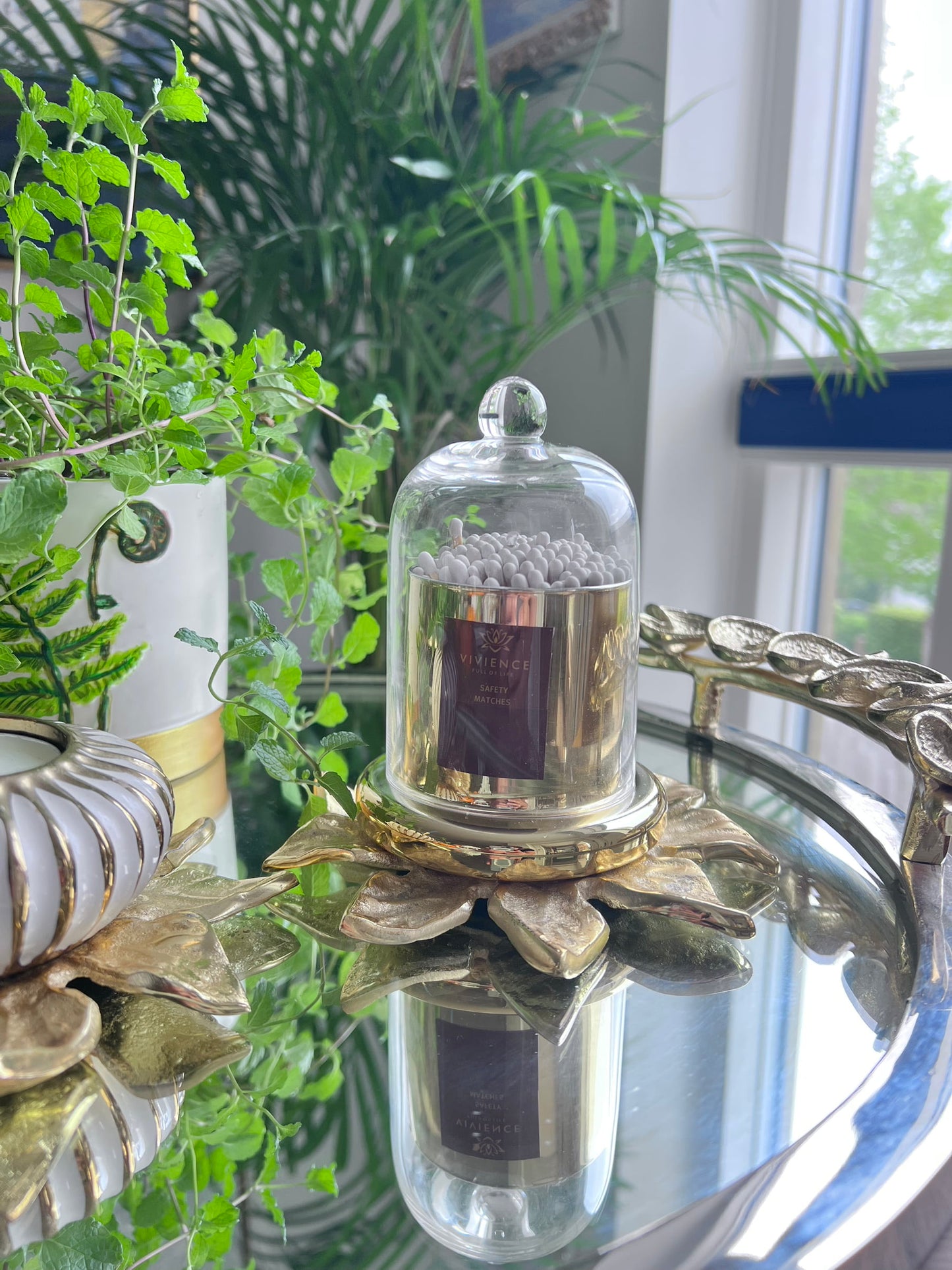 Match Holder Jar and Dome with Gold/Smoked Base