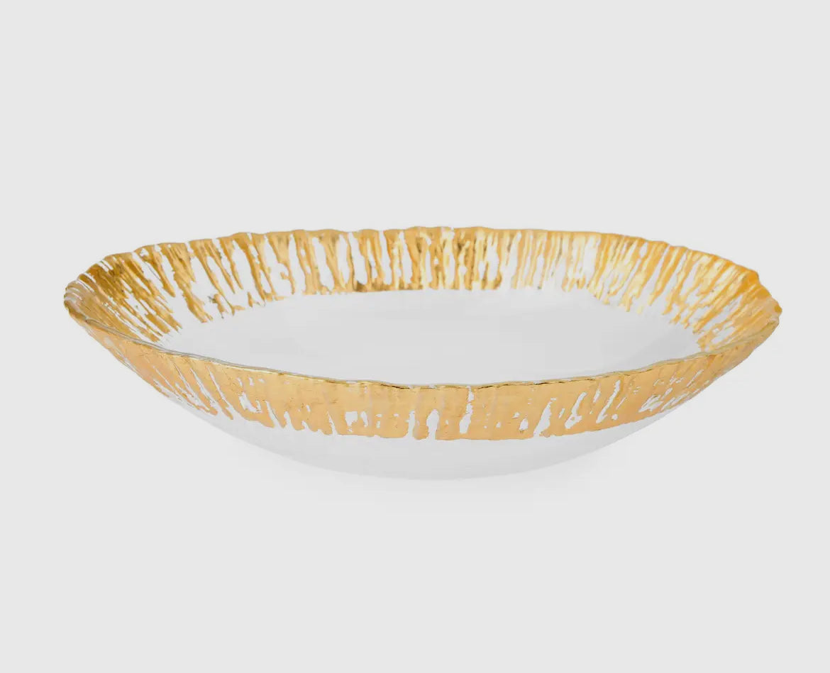 Glass Oval Gold Brushed Scalloped Bowl