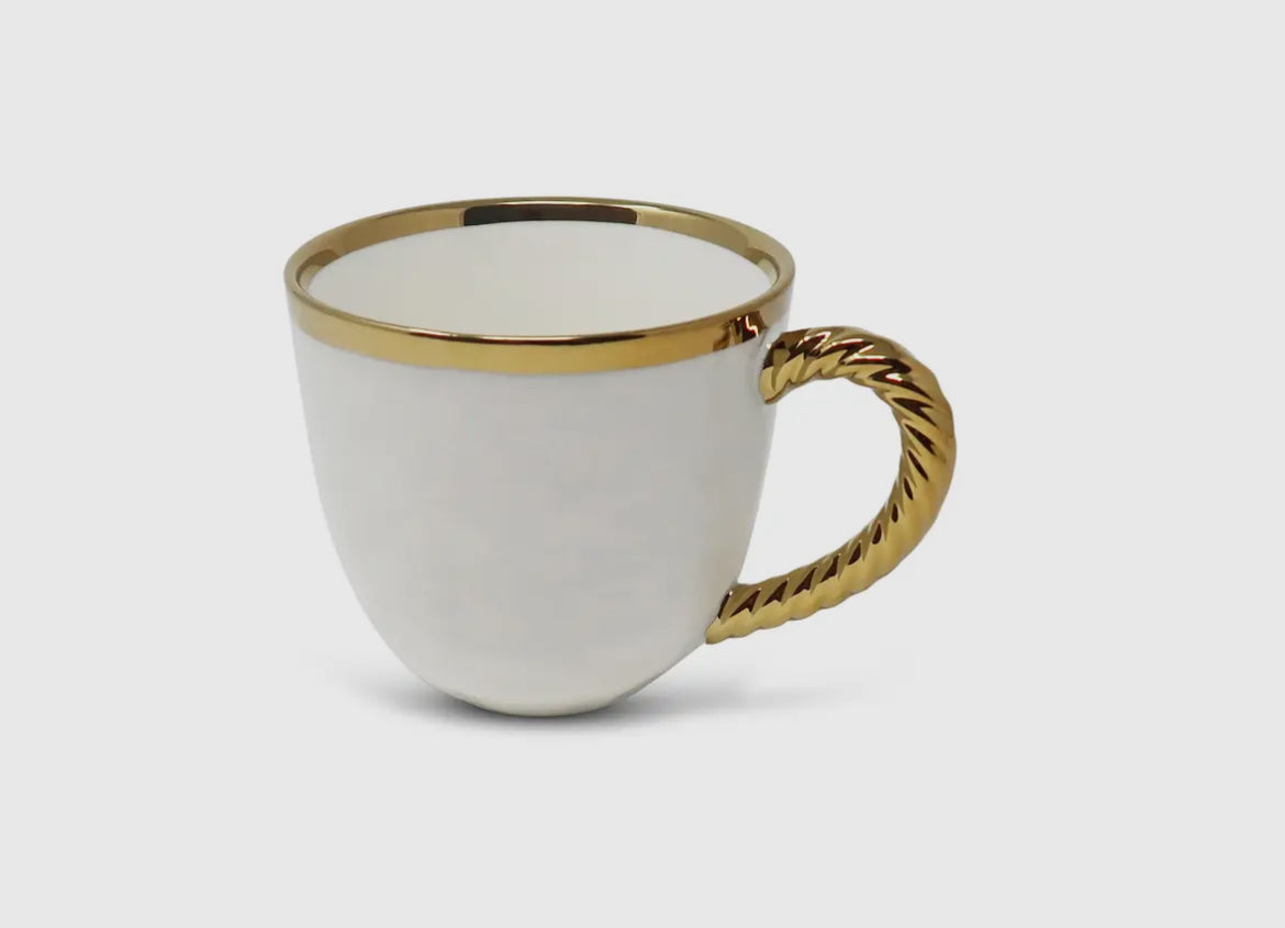 New Bone China Coffee Mug Gold Handle Set of 4