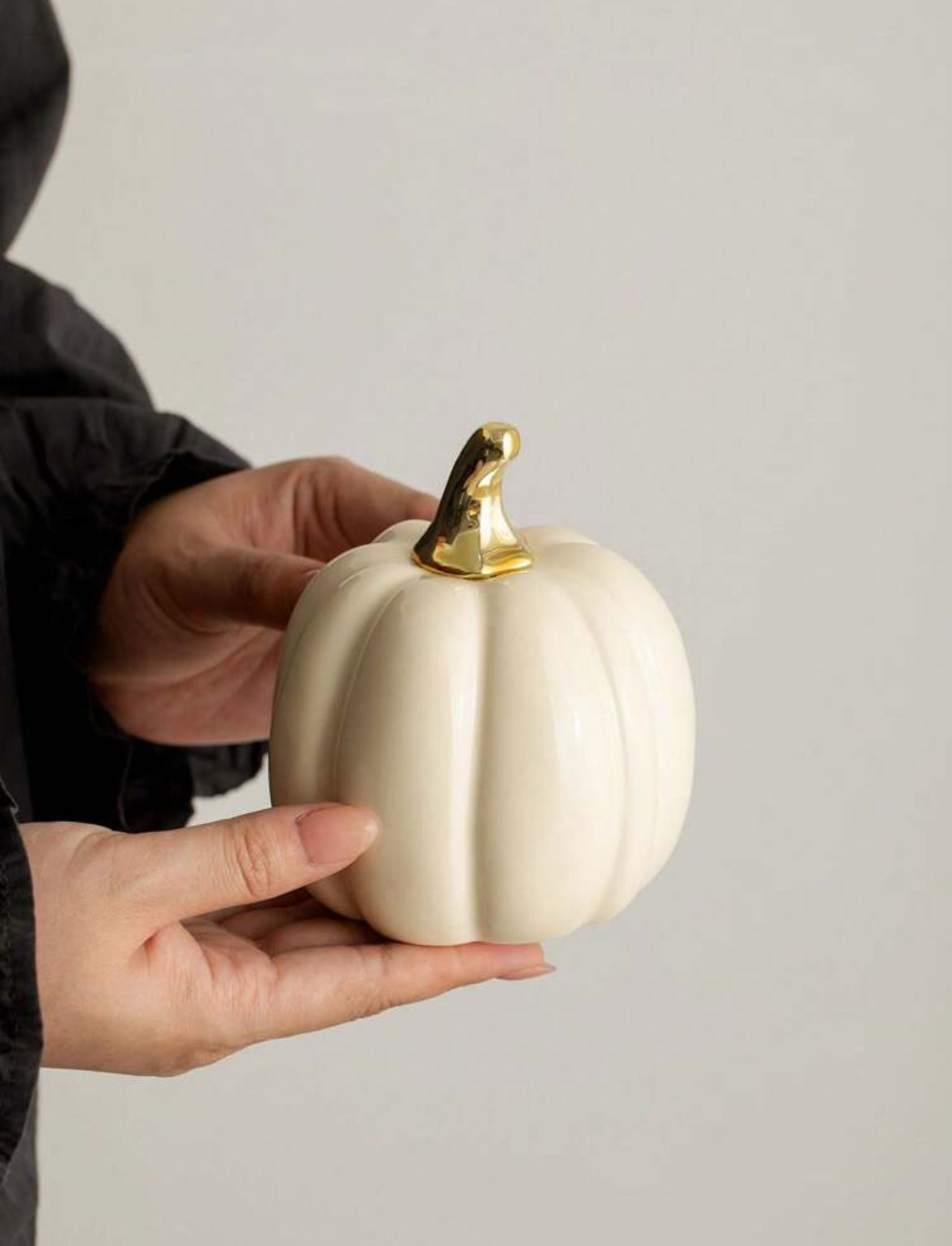 Small Porcelain Pastel Pumpkins with Gold Stem Decorative Ornament set of 3