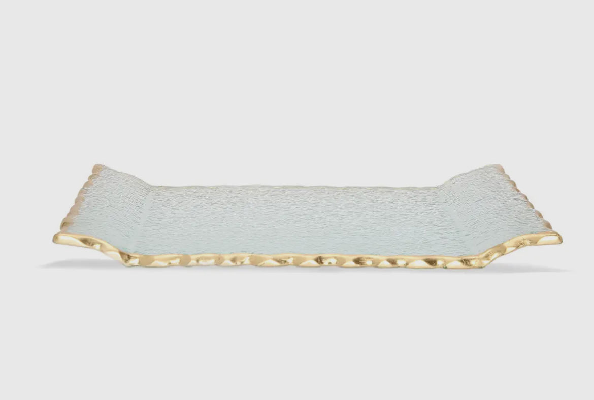 Glass Oblong Tray with Gold Rustic Edge