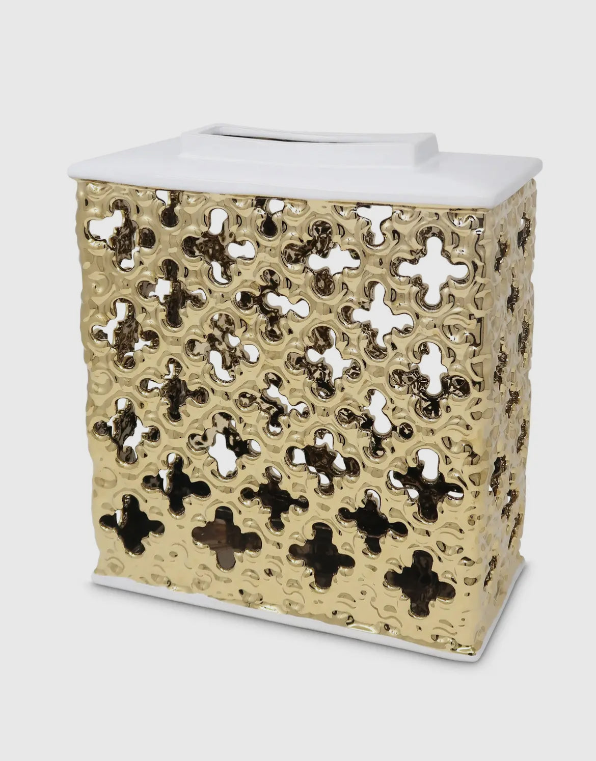 Gold Decorative Rectangle Jar with White Cover