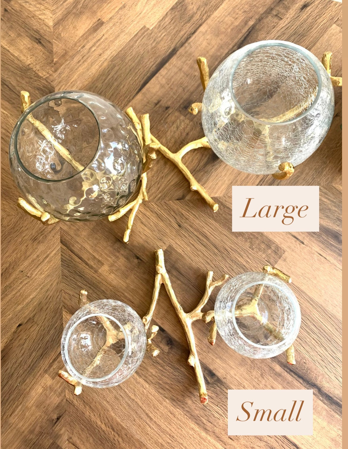 2 Glass Bowl on Gold Branch Holder Centerpiece