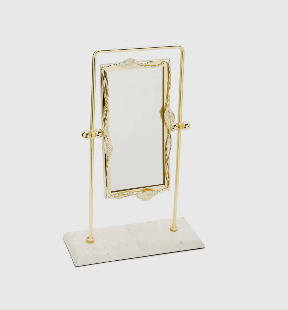 Gold Leaf Design Table Mirror with Marble Base (with imperfection)