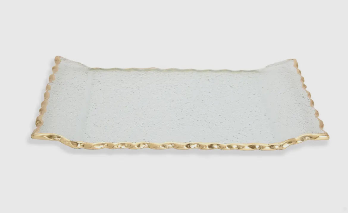Glass Oblong Tray with Gold Rustic Edge