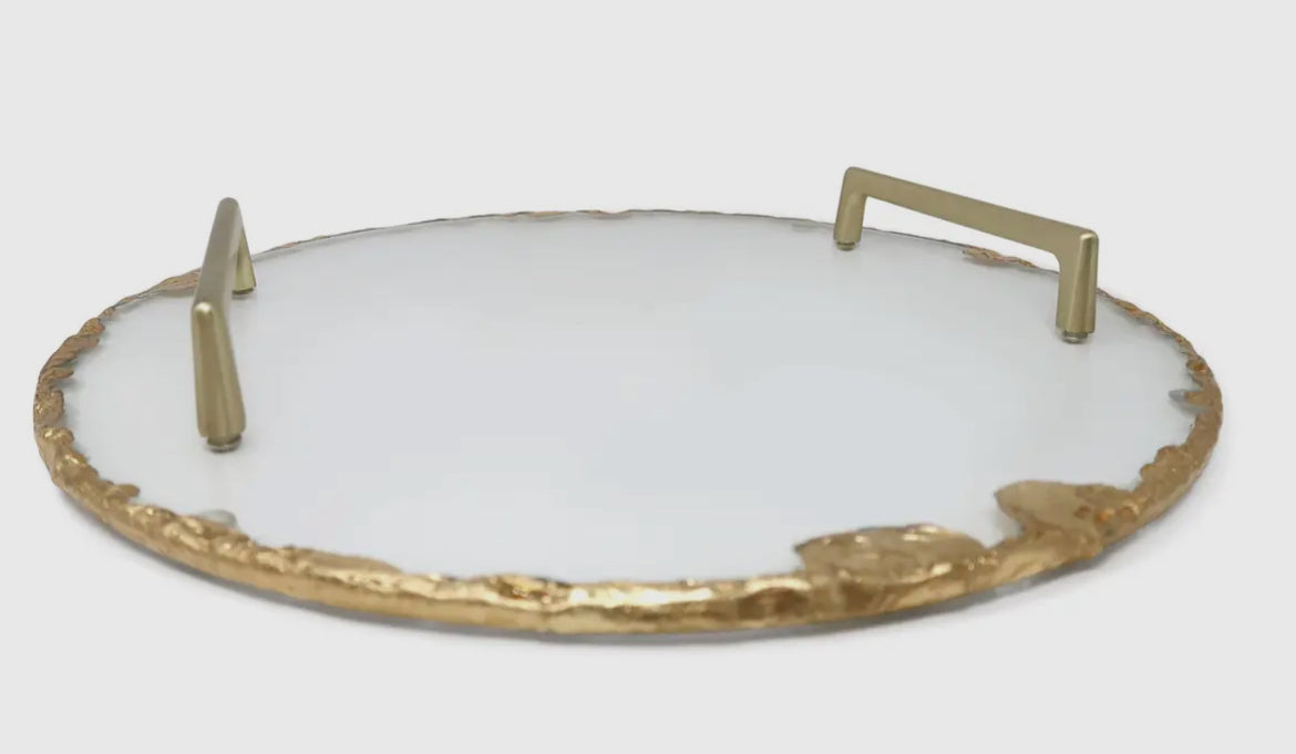 Rustic Cut Glass Tray with Gold Edge