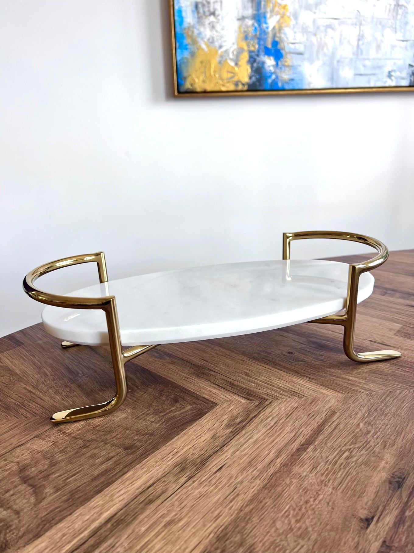 PRE-ORDER Oval Marble Tray with Gold Stand-High Class Touch