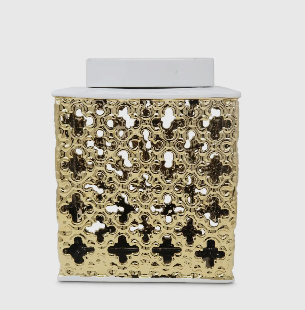 Gold Decorative Rectangle Jar with White Cover
