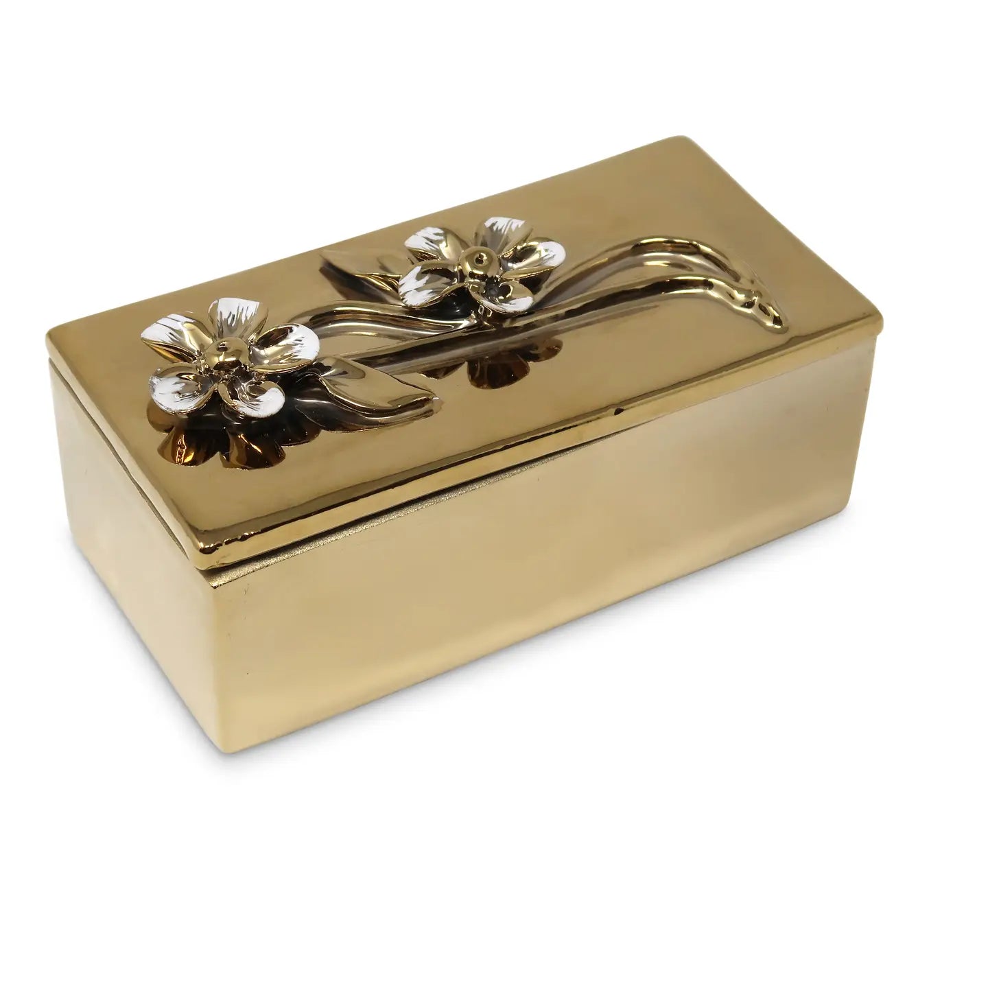Gold Porcelain Box with Flower Design Lid