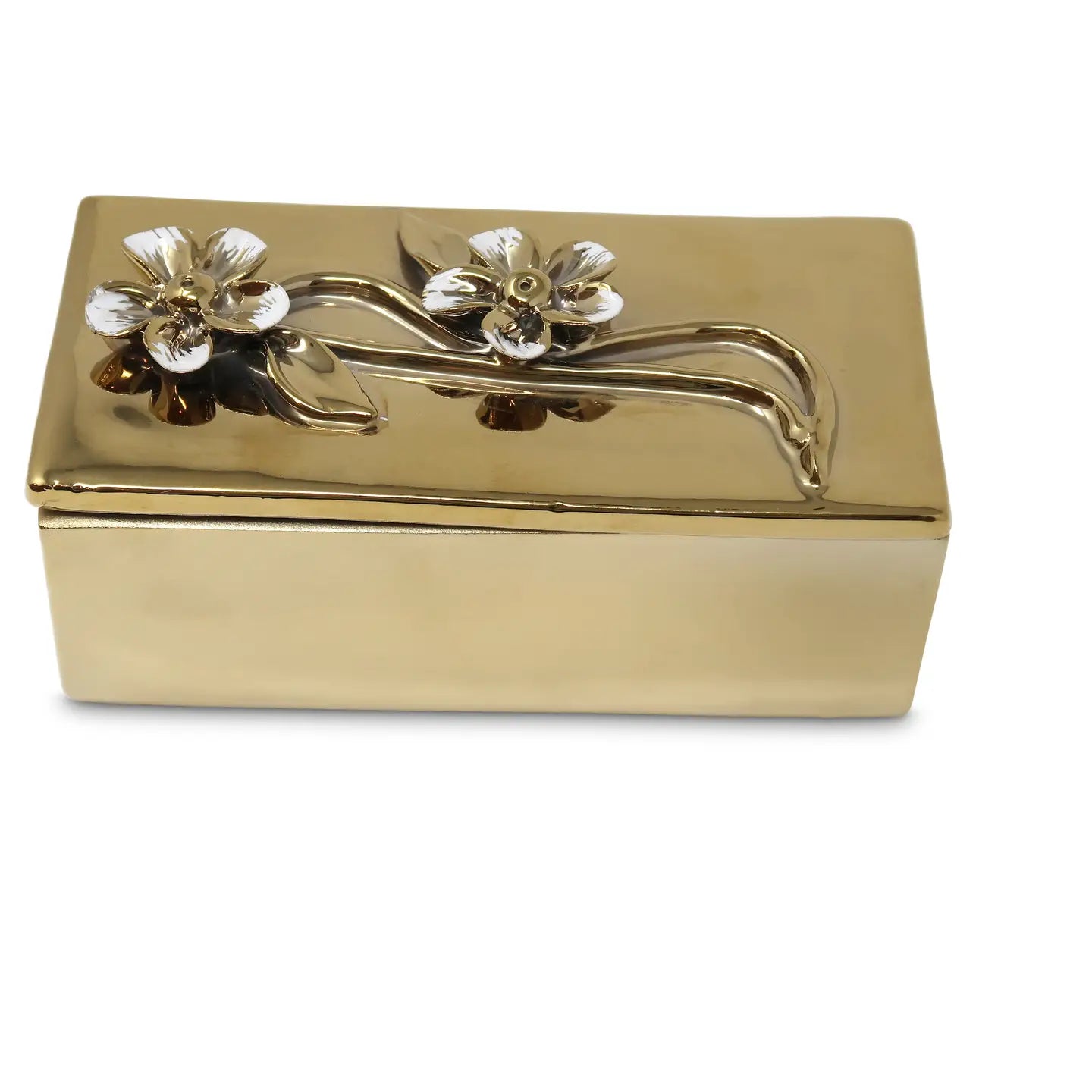 Gold Porcelain Box with Flower Design Lid
