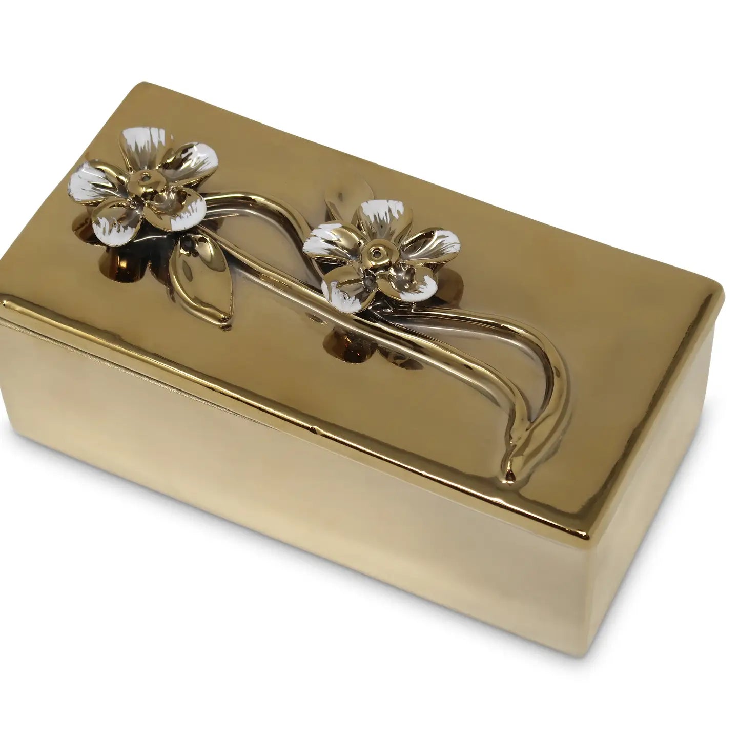 Gold Porcelain Box with Flower Design Lid