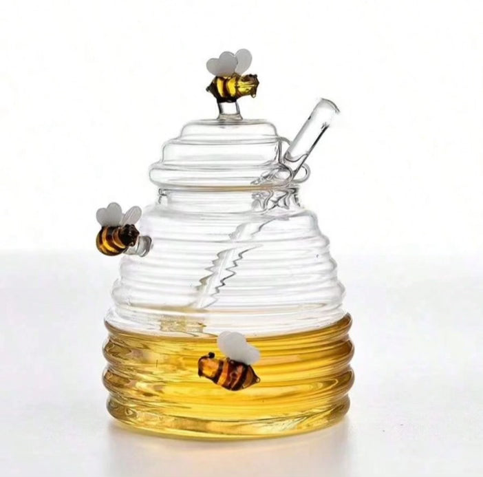 Glass Honey Jar with bees Design