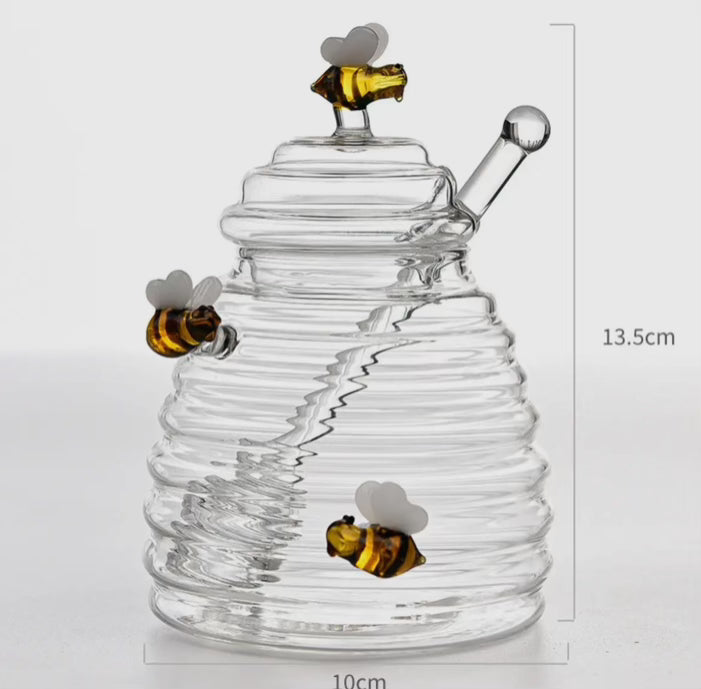 Glass Honey Jar with bees Design