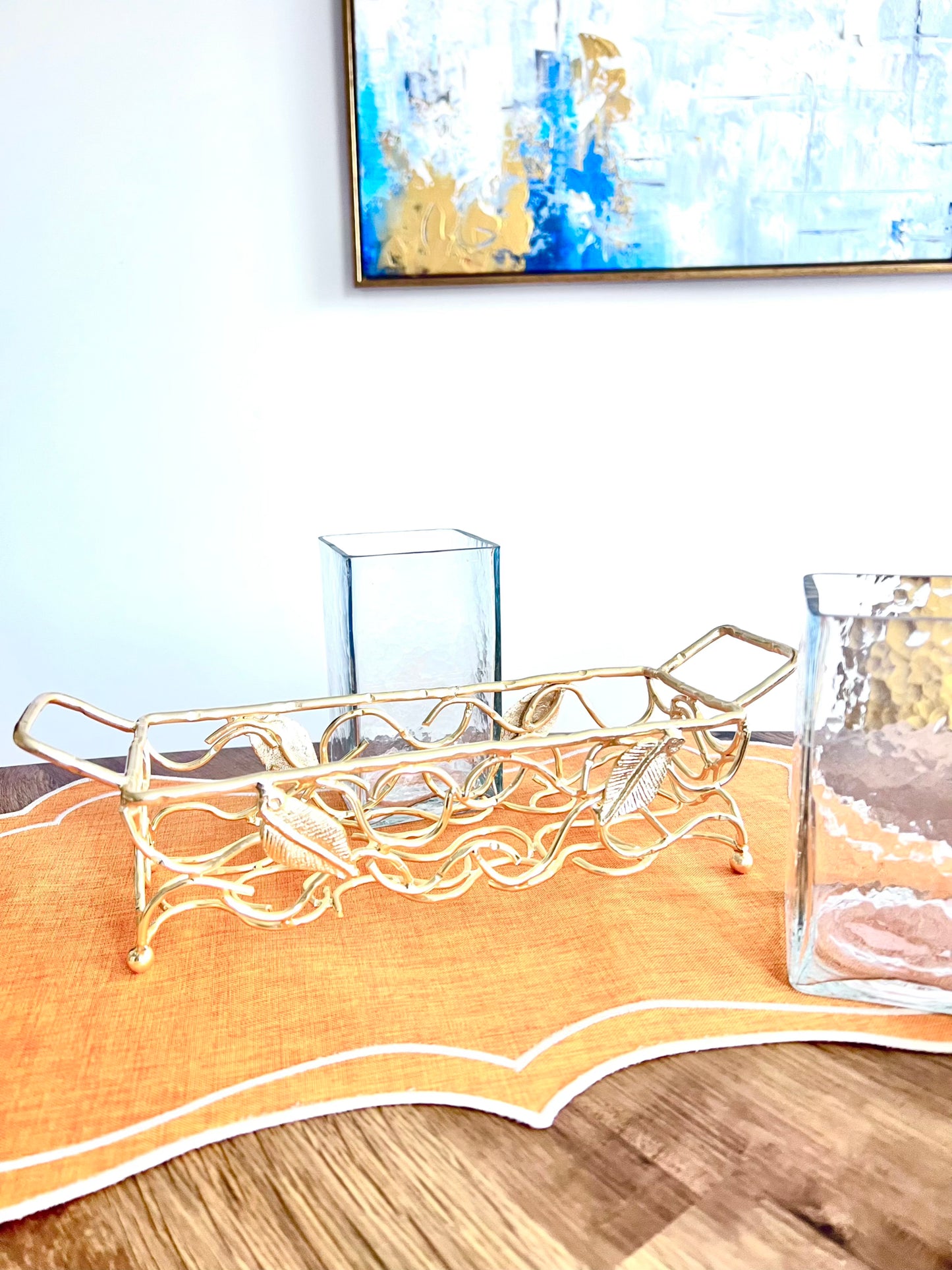 Gold Leaf Cutlery Holder With Hammered Glass Inserts (with imperfection)