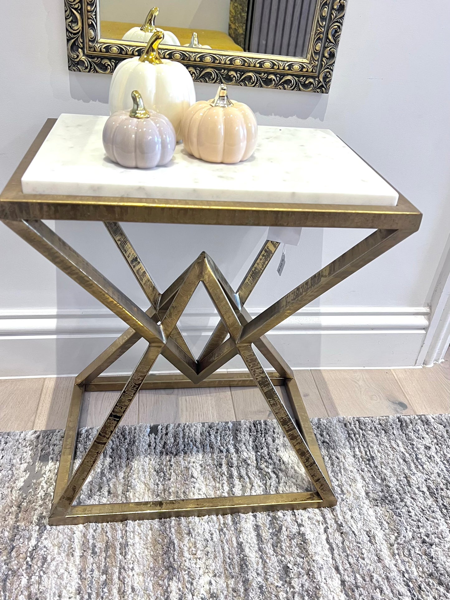 Pre-order Gold Diamond Shape Side Table with White Marble Top