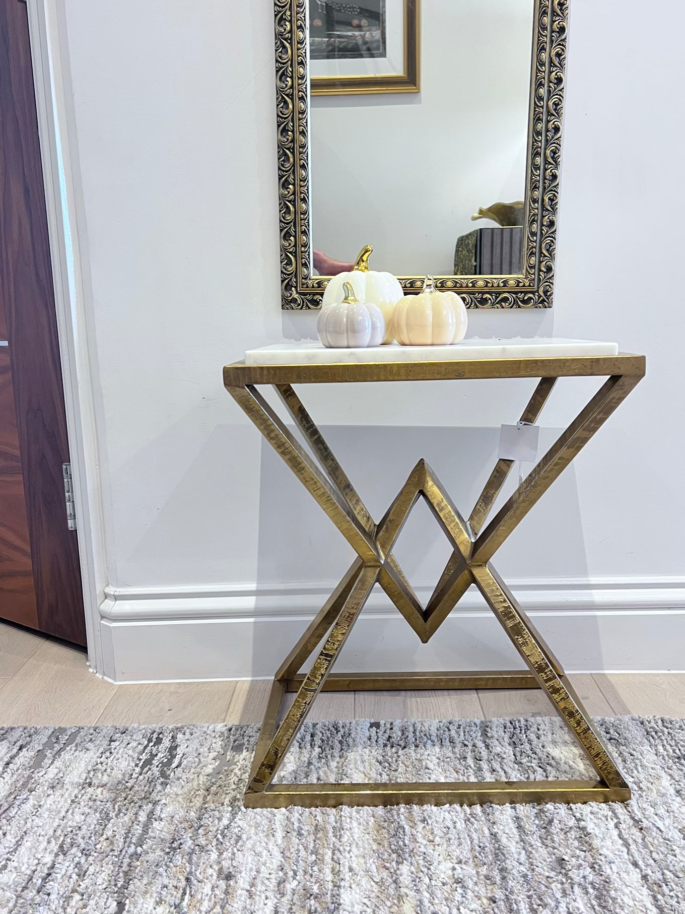 Pre-order Gold Diamond Shape Side Table with White Marble Top