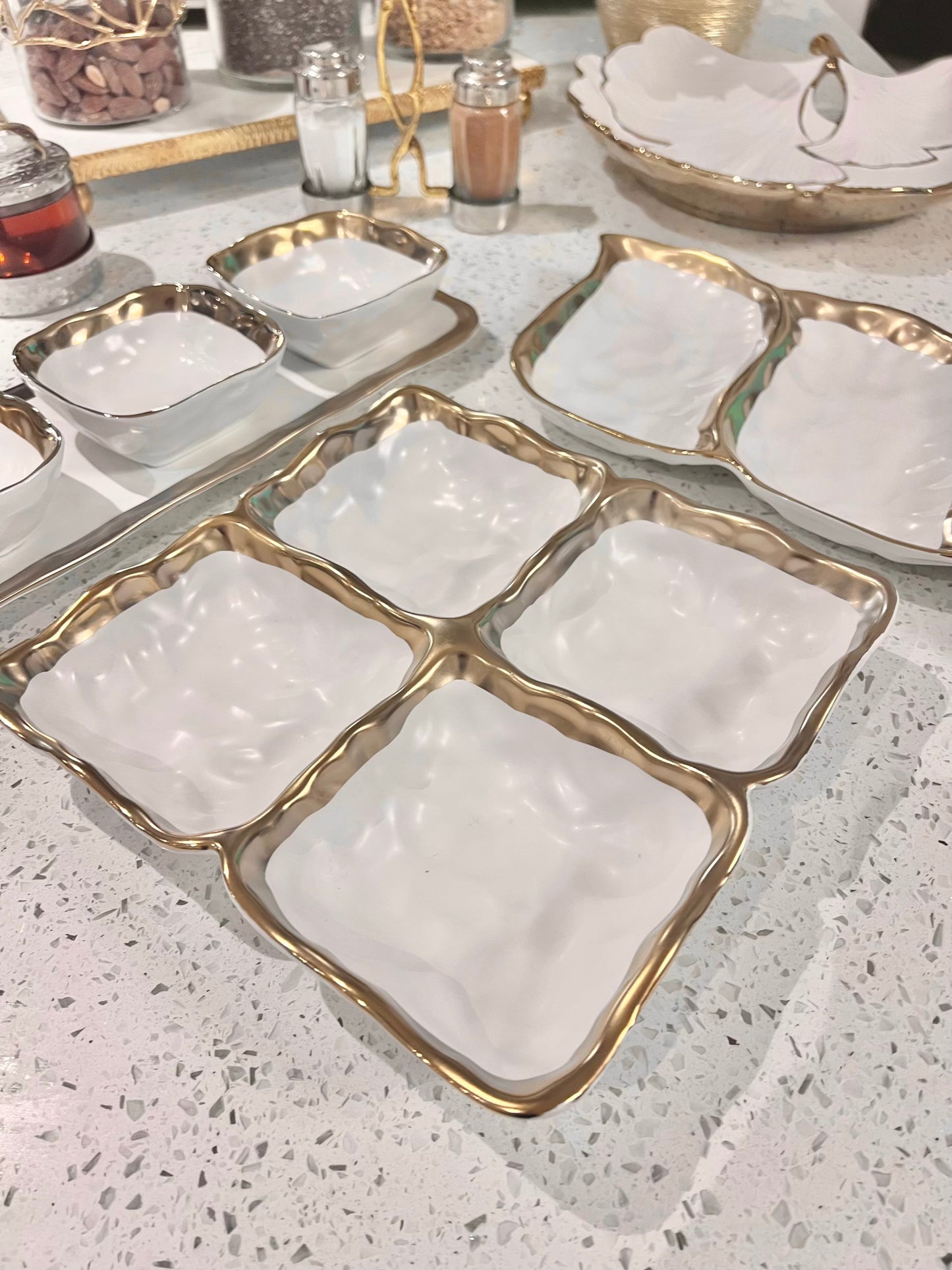 Porcelain White Relish Dish with Gold Rim