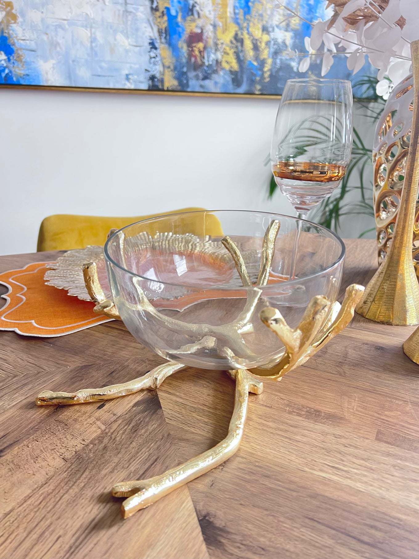 Gold Twig Base Removable Glass Bowl