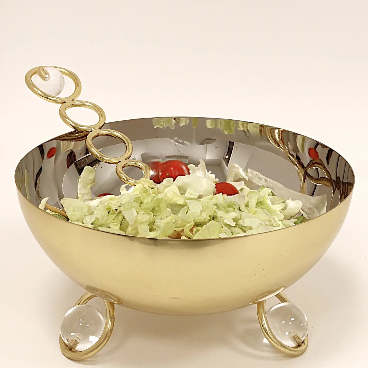 Large Salad Bowl Silver Inner Gold Outer with Ball Legs