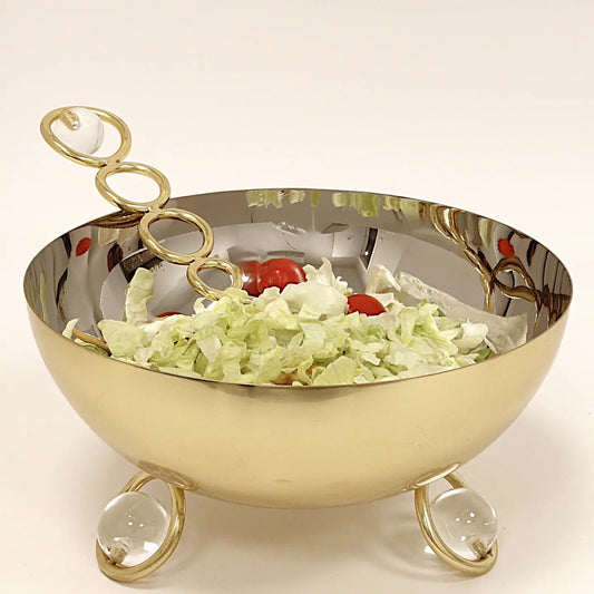 Large Salad Bowl Silver Inner Gold Outer with Ball Legs-High Class Touch