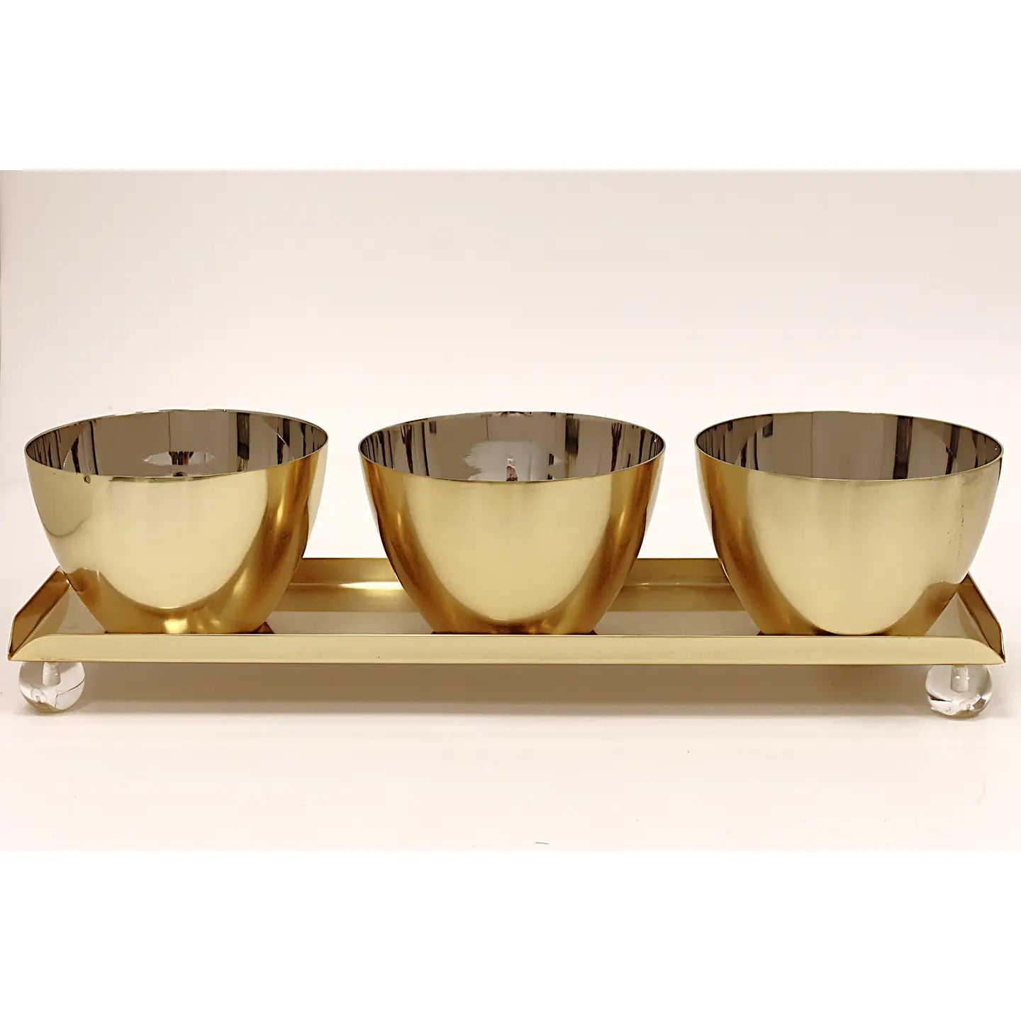 Gold 3 Bowl Relish Dish On Tray with Ball Legs