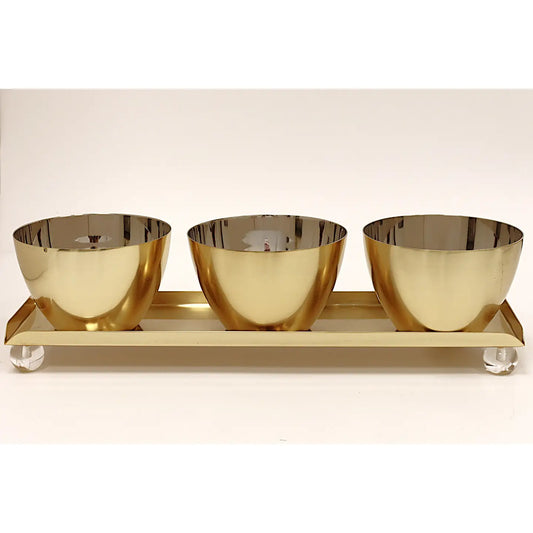 Gold 3 Bowl Relish Dish On Tray with Ball Legs-High Class Touch