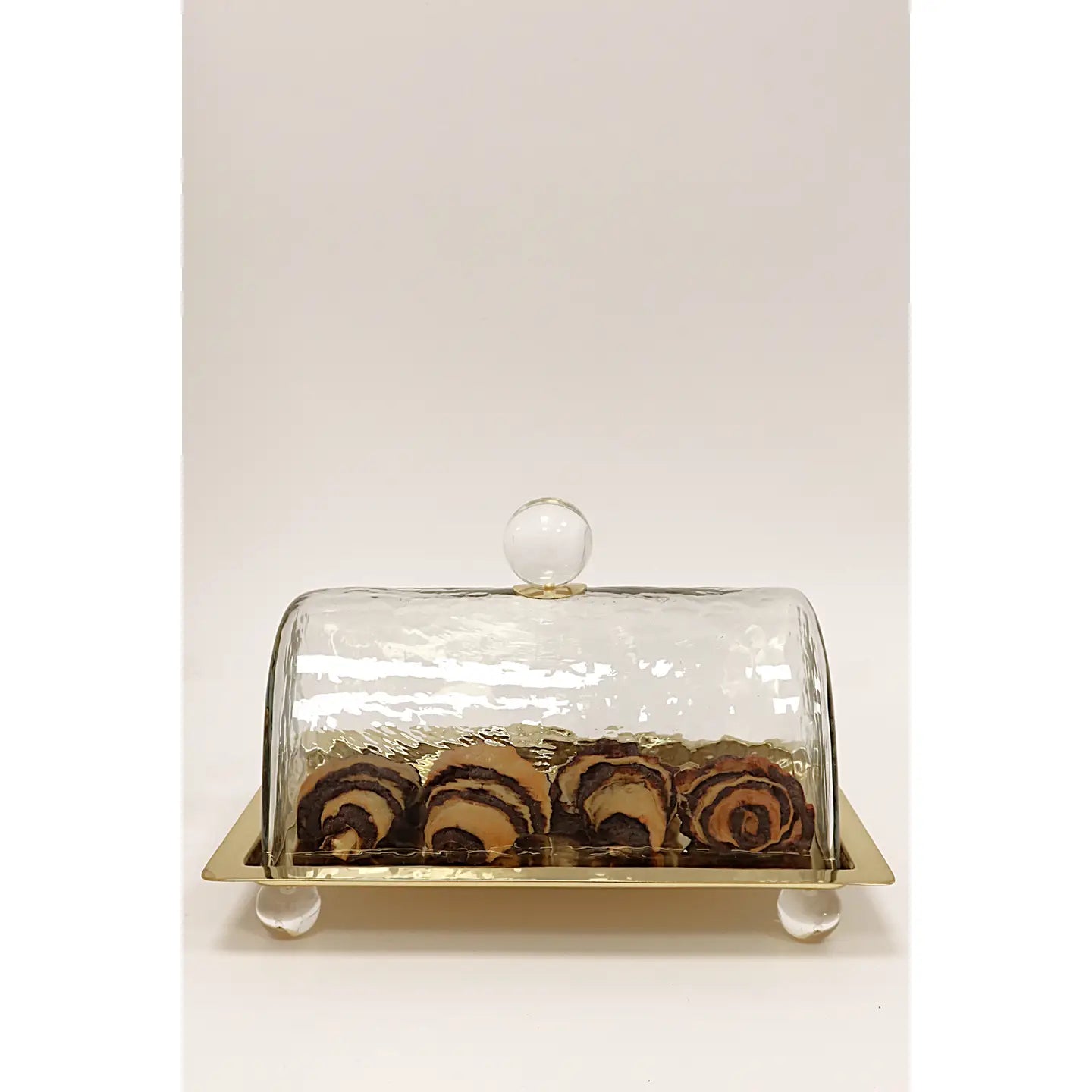 Rectangle Cake Dome Gold with Ball Knob - 10.2"L