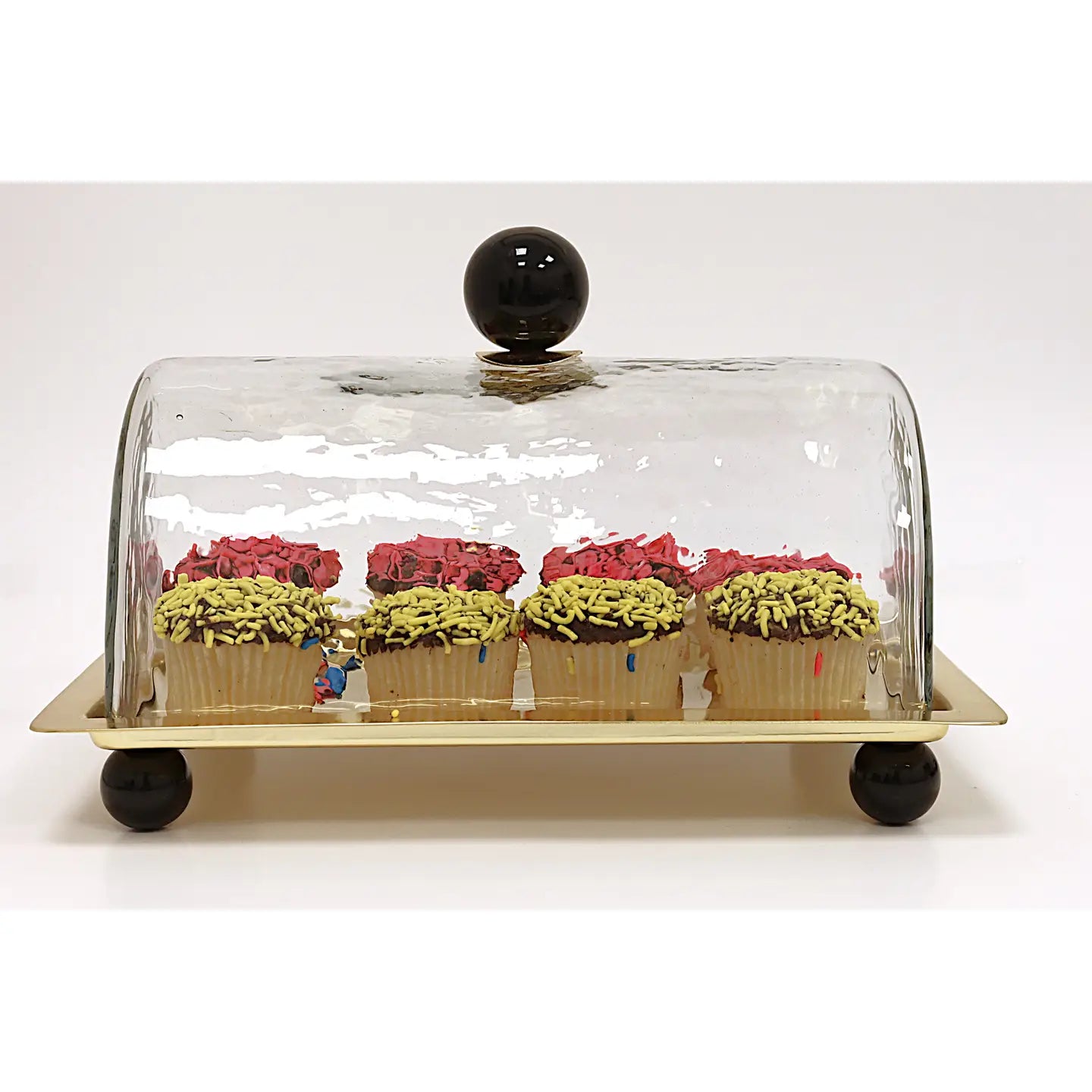 Rectangle Cake Dome Gold with Ball Knob - 10.2"L