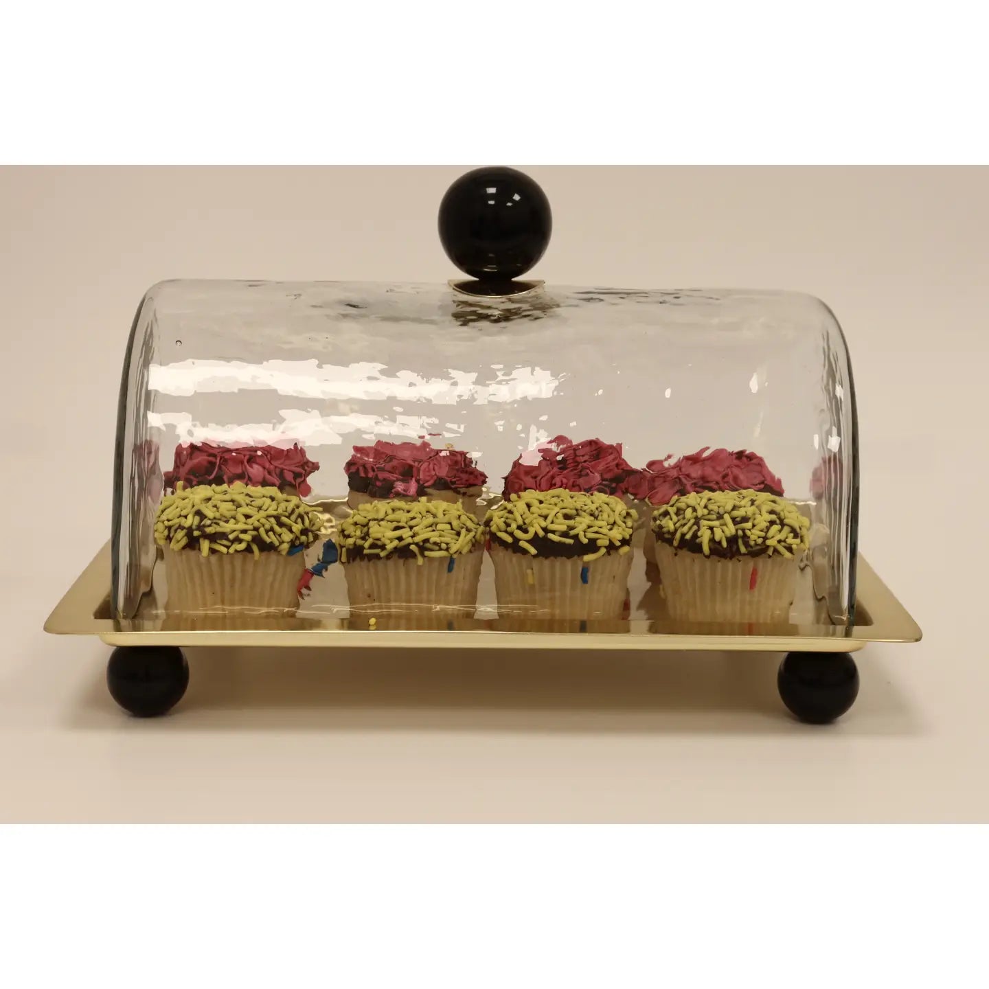Rectangle Cake Dome Gold with Ball Knob - 10.2"L