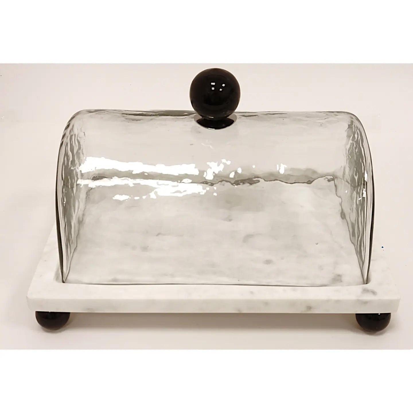 Marble Cake Plater with Glass Cover and Ball Knob - 10.4"L