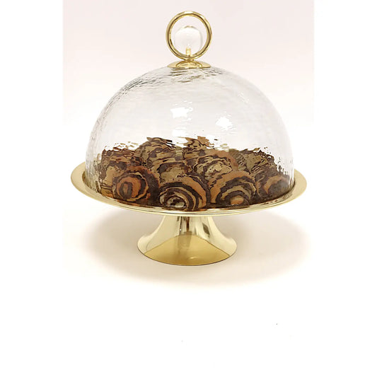 Cake Dome Gold with Clear Ball Knob - 11"-High Class Touch
