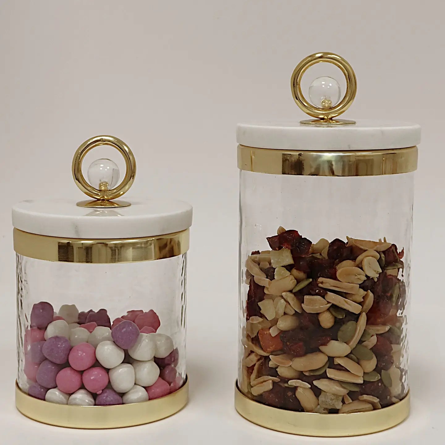 Glass Jar with Marble Lid and Clear Ball Knob (3 Sizes)-High Class Touch