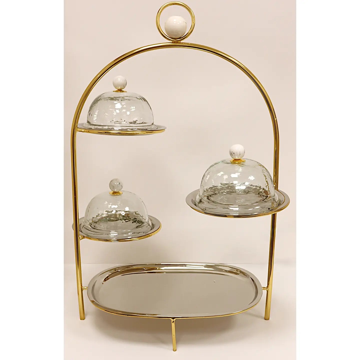 Multi Cake Silver Stand with Gold Frame and Ball Detail