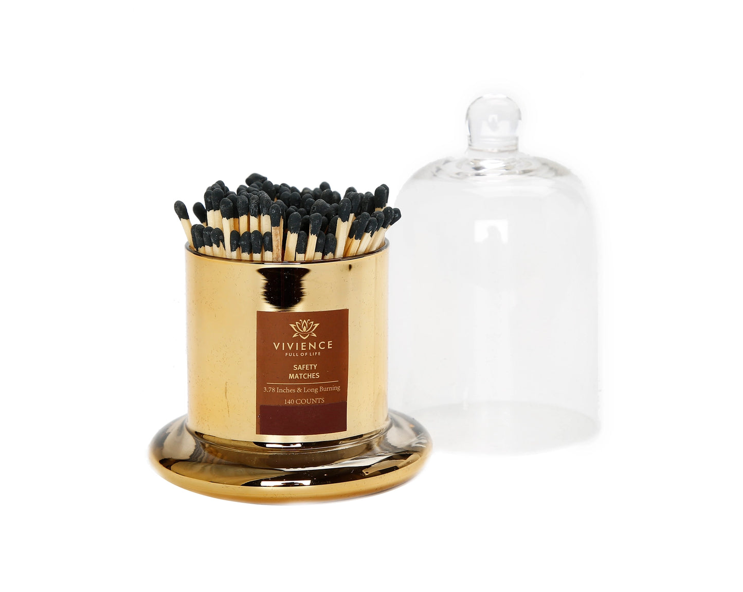 Match Holder Jar and Dome with Gold/Smoked Base-High Class Touch